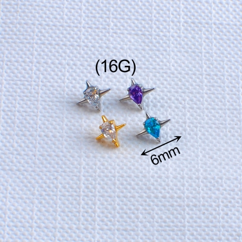 Labret Piercing F136 Titanium Helix Star Internally Threaded Top Earring Nose Rings Labret Helix Ear Stud Piercing Body Jewelry--P575
