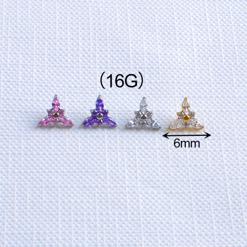 ASTM-F136 Titanium Alloy T-shaped Zircon Inlaid Internal Tooth Lip Stud Flower Horse Eye Ear Bone Stud Earrings--P620