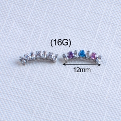 Hot-Selling ASTM-F136 Titanium  Labret Crown Set Women's Ear Lip Nails White Pink and Purple  Zircon Wedding Fashion Piercing Body Jewelry--P550