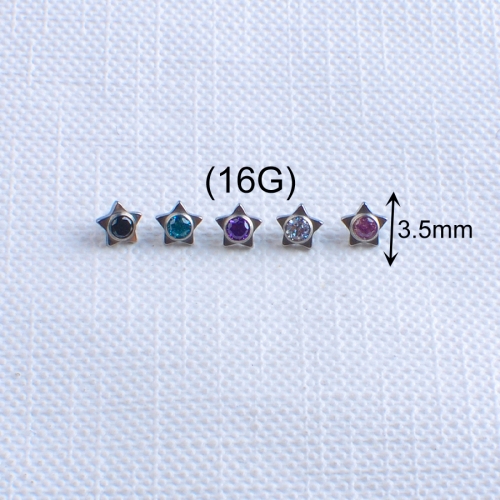 ASTM F136 Titanium Star WIth Different Color CZ Center 16G Internally Threaded Labret Top Wholesale Jewelry Piercing Ear Ring--P650