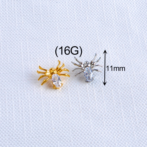 ASTM F136 Titanium Halloween Spider Shape With Zircon Internally Threaded Flat Labret  Ear Piercing Titanium piercing jewelry--P203