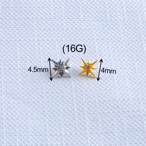 ASTM-F136 Titanium Starfish with bricks Top Internally Threaded Labret Piercing ear piercing and helix piercing--P190