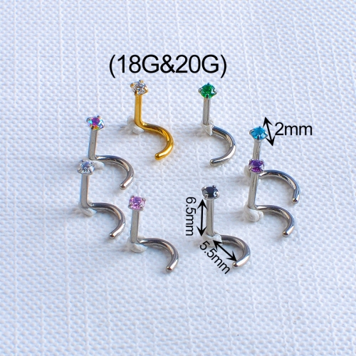Nose piercing jewelry ASTM F136 Titanium Nostril Ring Retainer Pin S Shape Top With Zircon Body Piercing Jewelry-W24