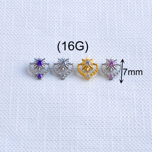 Wholesale Hypoallergenic ASTM F136 Titanium Zircon Silver Plated Cute Wedding Engagement Party Labret Sun Moon Body Jewelry Gift--P633