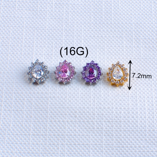 ASTM F136 Titanium Crystal CZ Blossom Threaded Ends Conch Helix Tragus Daith Ear Labret Piercing Body Jewelry--P653