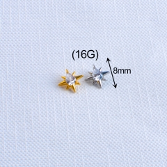 ASTM F136 Titanium Body Jewelry Fashionable CNC Star Ear Stud Nose Rings CZ Zircon Center Internally Threaded Top Labret Wedding--P556