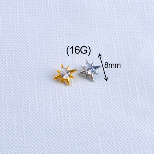 ASTM F136 Titanium Body Jewelry Fashionable CNC Star Ear Stud Nose Rings CZ Zircon Center Internally Threaded Top Labret Wedding--P556