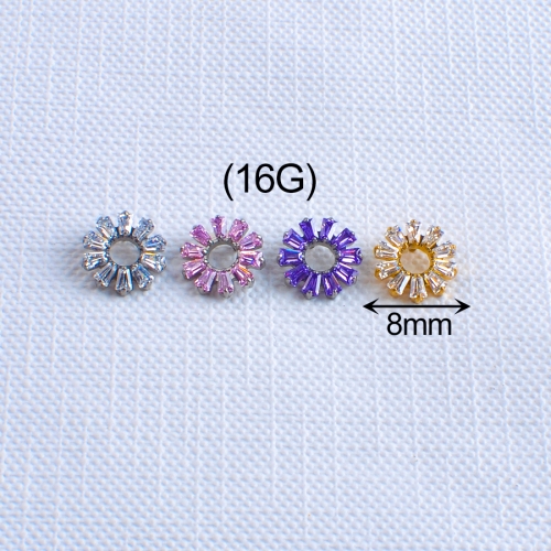 F136 Titanium Trapezoid Zirconia Snowflake Piercing Stud Internal Thread Lip Barbell--P639