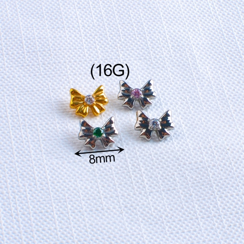 ASTM F136 Titanium 16G Bow Tie Labret Lip Stud Earring with CZ Helix Cartilage Conch Tragus Flat Back Piercing-P222