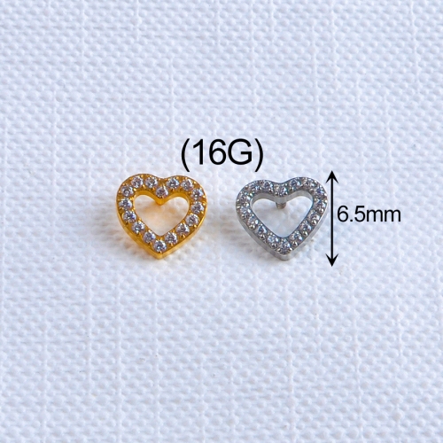 Titanium piercing jewelry Body Piercing Jewelry ASTM F136 Titanium Lover Heart Shape Ear Piercing Jewels Internally Thread Parts helix piercing--P108