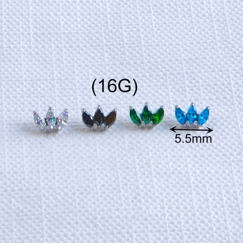 Labret Body Piercing Jewelry 3Pcs Zircon ASTM F136 Titanium Piercing Jewelry and Zircon 0.9mm Internally Thread Parts-- P090