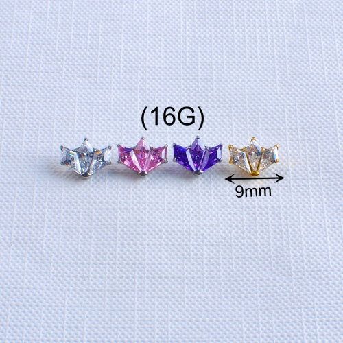 F136 Titanium Ear Stud Rhombus Zircon Cartilage Stud Fan Kite Stone Lip Stud Titanium Alloy Piercing--P625