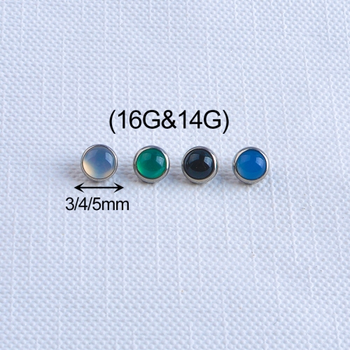 ASTM F136 Titanium Micro Dermal Top with Bezel Set Cabochon Turquoise or Black Onyx Stone or Tiger sardonyx or Amethyst CZ piercing supply-P162