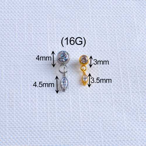 The Round Zircon ang Teardrop Pendant Internal Threaded Piercing Titanium Body Piercing  ASTM F136 Titanium-P313