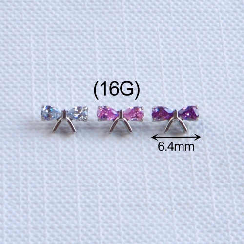 F136 Titanium Cute Bow Ear Cartilage Colorful Zirconia Earrings Internal Thread Replace Fashion Piercing Jewelry Wholesale--P641
