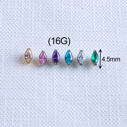 Zircon marquise cut white transparent color for jewelry making Oval Mirror Irregular ASTM-F136 Titanium titanium piercing jewelry-P130