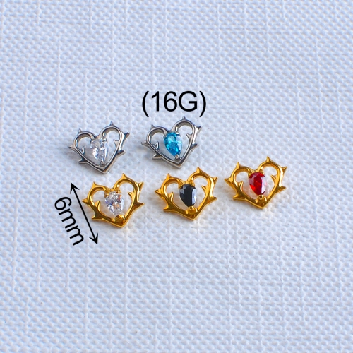 ASTM F136 Titanium Internal Thread Piercing Heart Marquise CZ Nose Stud Ear Tragus Helix Lobe Women Piercing Jewelry--P478