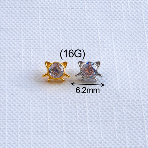 Titanium Piercing Jewelry 16g Internally Threaded Screw Titanium Cute Cat Piercing Tops Body Jewelry Piercings-P263