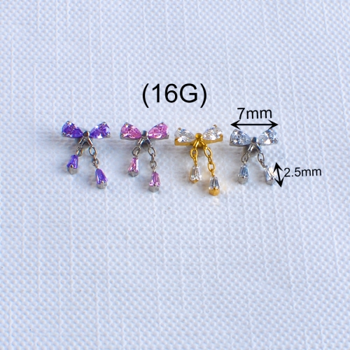 Wholesale ASTM F136 Titanium Butterfly Shape Hinged Earring CZ Inlay Hinged Clicker Nose Nostril Ring Women Piercing Jewelry--P656