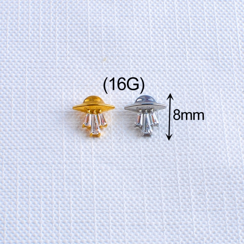 Wholesale Titanium 3 Baguette spaceship Body CZ Eye Body Jewelry Gold Helix Earring Ear Labret Engagement Zircon Piercing Jewelry --P416