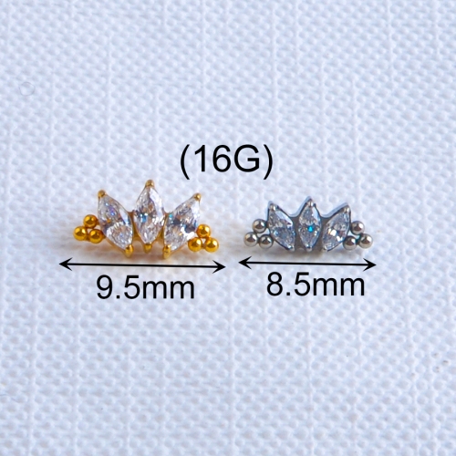 Three-leaf zircon Internal Threaded Piercing Titanium Body Piercing  ASTM F136 Titanium-292