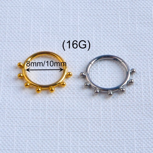Superstar ASTM F136 titanium septum welding with seven small balls nose body piercing jewelry hinged segment clicker ring--W132