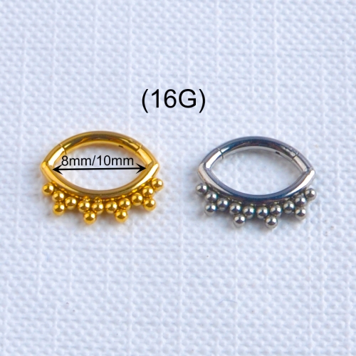Wholesale ASTM F136 Titanium Clustered Tribal Metal Beads Ball Sticker on Eye Shape Oval Segment Hinged Piercing Ring--W180