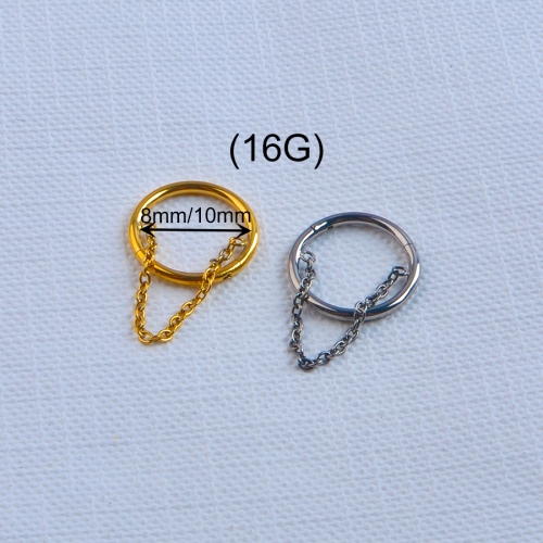 Astm F136 Titanium Mirror Polish Chain Hinged Nose Ring Clicker Conch Piercing Jewelry Fashion Jewelry Body Chain--W139