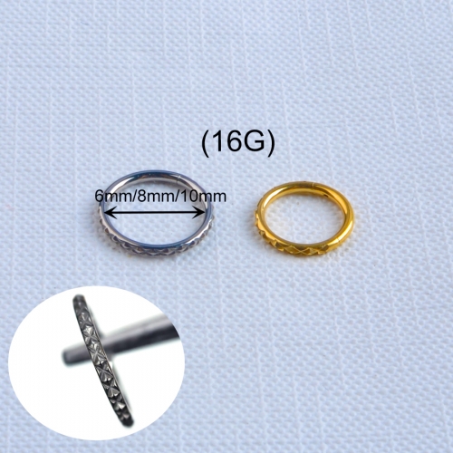ASTM-F136 Titanium rhombus Texture shape hoop faux nose ring nose piercing jewelry hoop ring Hinged Segment--W101