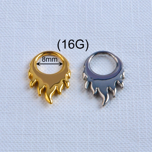 New Arrival F136 Titanium Hinged Segment Ring CNC Engraving Fire Shaped Lobe Earring Nose Piercing Septum Hoop Nose Ring--W194