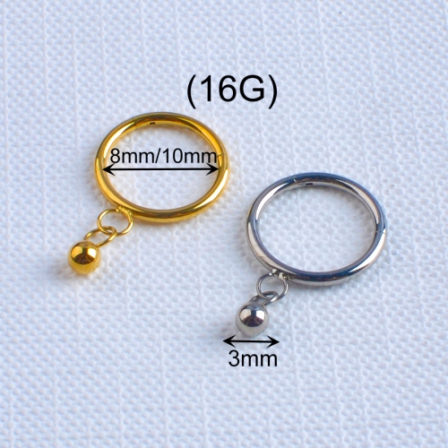 Titanium 16G with 3mm ball Nose Ring Simple Style With Circle Dangle Clicker Earrings Helix Lobe Conch Daith Ear Piercing Jewelry--W181