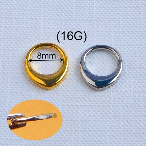 One side Concave and convex surface Wholesale ASTM F136 Titanium High Polished Plain Clickers Teardrop Septum Titanium Segment Nose Ring--W205