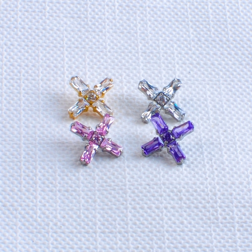 ASTM F136 Titanium Labret Lip Ear Piercing Jewelry CZ Paved Cross with Gold Plating for Children's Wedding--P663