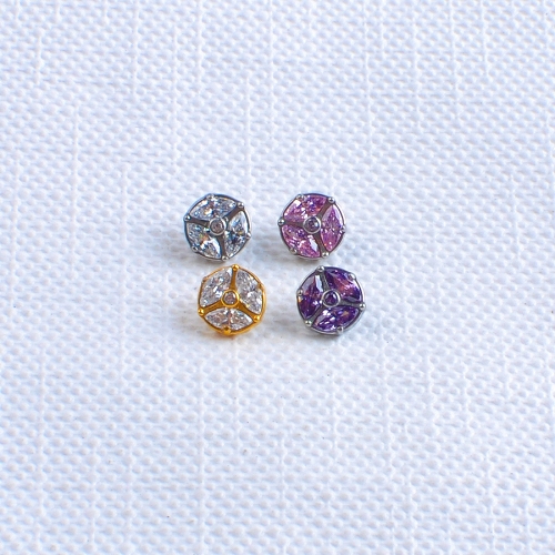 Titanium Alloy with 5A Horse Eye Zircon Three Leaf Flower Earnail Body Piercing Jewelry Ear Helix piercing--P667