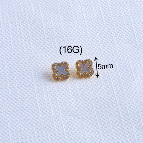 White Four-leaf Clover internally thread Earrings Women's New Best-selling Unique Stud Earrings Real Gold Plated Light Luxury stud Earrings--P668