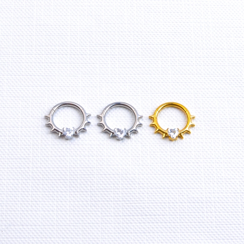 F136 Titanium Spike Heart CZ Piercing Ring Cone Thorn Punk Seamless Nose Ring Cartilage Hoop Fashion Piercing Jewelry Party Gift--W263