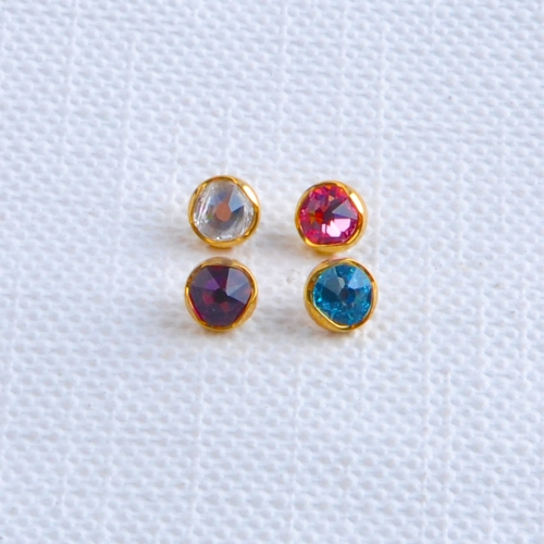 ASTM F136 Titanium Gold-Plated Czech Diamond Embedded Trendy Internally Threaded Bone Nail Skin Implant Piercing Body Jewelry--P666