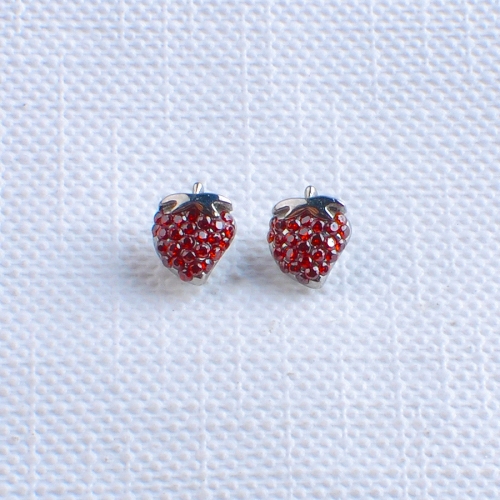ASTM-F136 titanium Red Strawberry 16G internally thread Jewelry  Top Ear Cartilage Flat Back Piercing Earrings Spiral Ear Labret Stud--P669