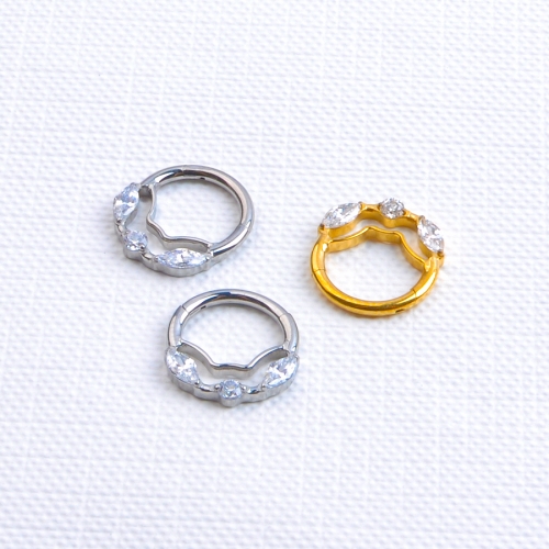 ASTM F136 Titanium Zircon Nose Ring Ear Cartilage Body Piercing Jewelry Geometric Shape 8mm Bar Length Unisex --W262