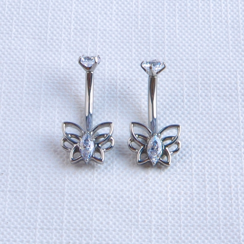 Belly Button Ring Dangle F136 Titanium 5A Grade Shiny Zircon 14G Curved Barbell Internally Threaded Navel Piercing Jewelry--W264