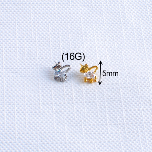 ASTM F-136 Titanium Sunny and cheerful little white horse Circle Internally Threaded Top Earring Nose Ring Jewelry Lip Rings Piercing Jewelry--P664