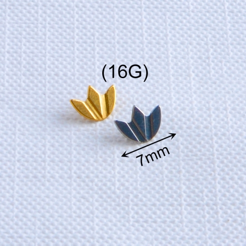 ASTM F136 Titanium Minimal Exquisite Striped Maple Leaf Internal Thread Flat Base Stud Earring Lip Piercing Jewelry-P274