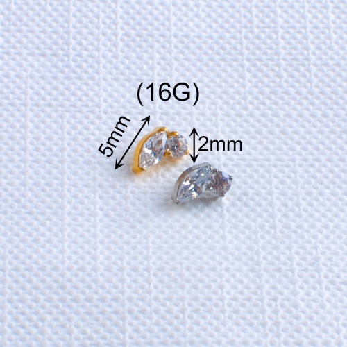 Fashion Jewelry Titanium 16G Lip Ring Cartilage 2 CNC Set Marquise CZ Internally Threaded Labret Piercing Top Wholesale--P527