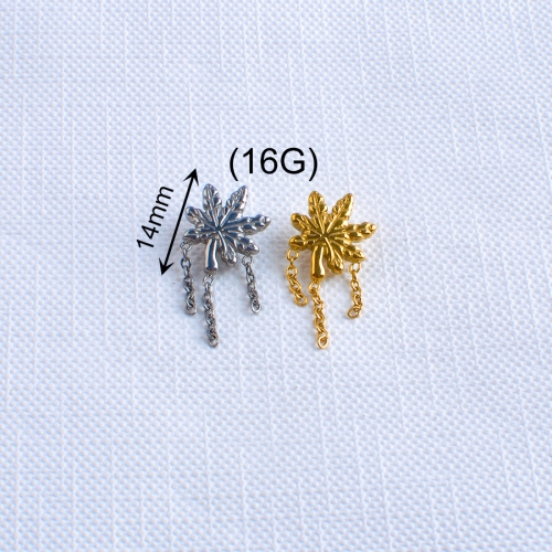 ASTM F136 Titanium Leaf add three tassels Labret Rings Fashionable Ear Stud Cartilage Tragus Piercings Helix --P454