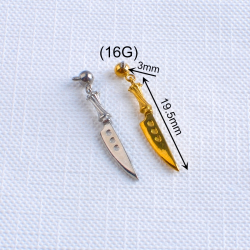 ASTM F136 Titanium Tiny Knife Helix Earring 16G Butcher Knife Labret Stud Tragus Cartilage Piercing Body Jewelry--P558