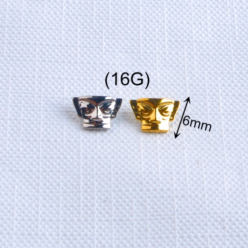 Sanxingdui, Alien Masks ASTM F136 Titanium Body Jewelry Internally Threaded Labret Wholesale Lip Piercing Jewelry --P425