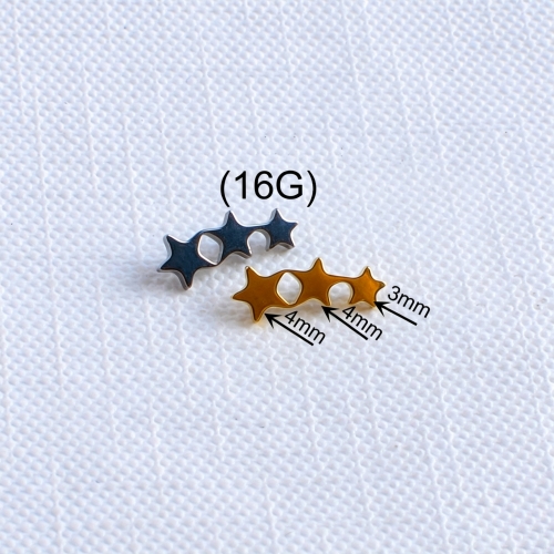 ASTM-F136 Titanium Three connected stars Top Internally Threaded Labret Piercing ear piercing and helix piercing--P191
