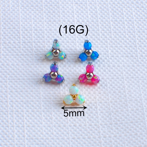 Titanium piercing jewelry Body Piercing Jewelry Three beads in One ASTM F136 Titanium Ear Piercing Internally Thread Parts Opal Stone Jewelry --P102