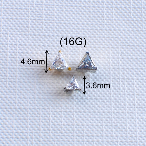 Wholesale ASTM F136 Titanium Internally Threaded Bezel Set Triangle CZ Top Fashion Earring Piercing Body Jewelry nose piercing jewelry--P166