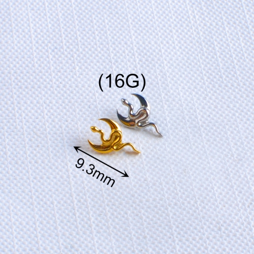 ASTM F136 Titanium Moon Snake Stud Earring 16G Gothic Snake Helix Cartilage Halloween Flatback Stud Piercing Jewelry--P254